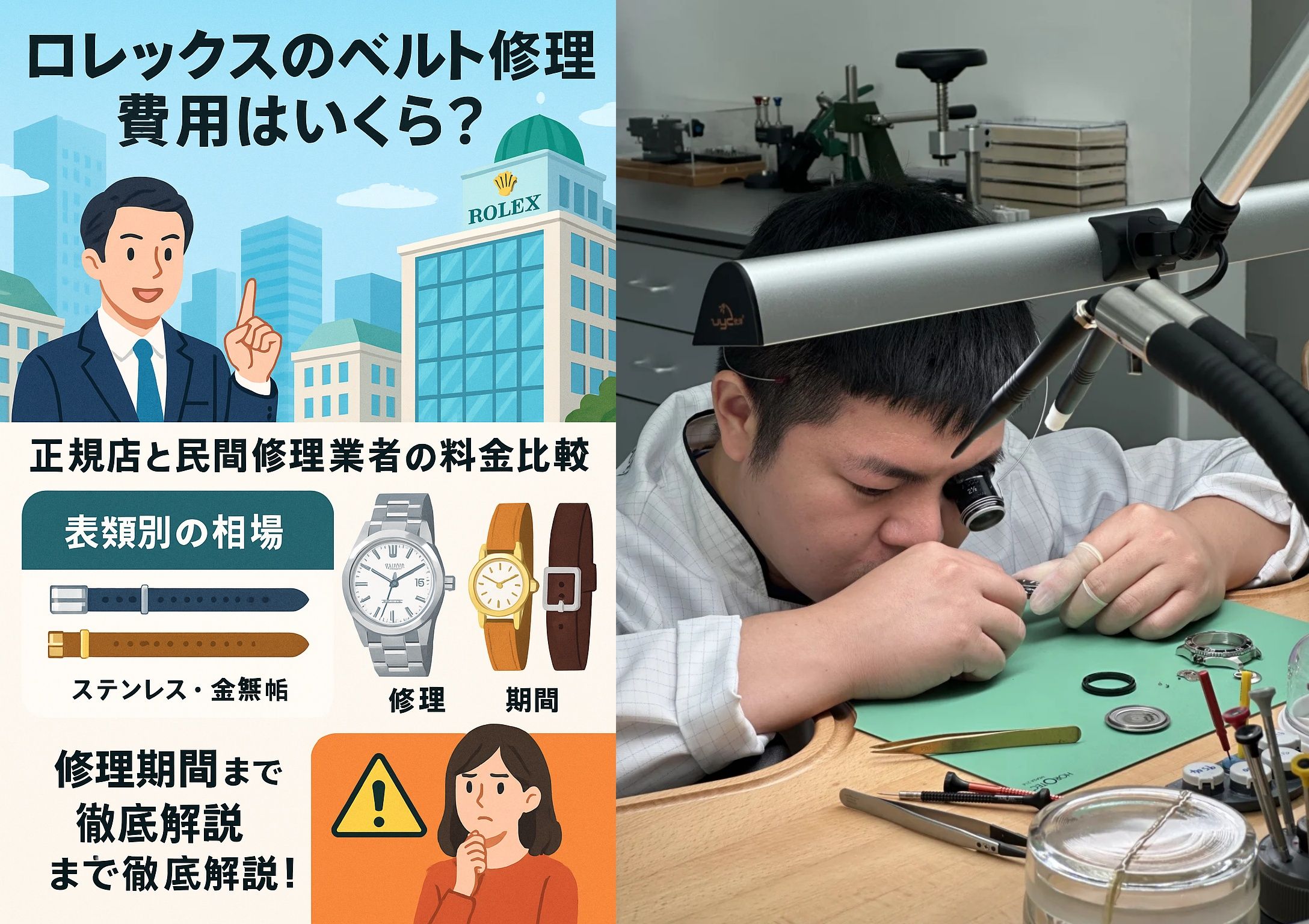 ロレックスのベルト修理費用はいくら？正規店と民間修理業者の料金比較・素材別（ステンレス・金無垢・革ベルト）の相場・修理期間・注意点まで徹底解説！.jpg