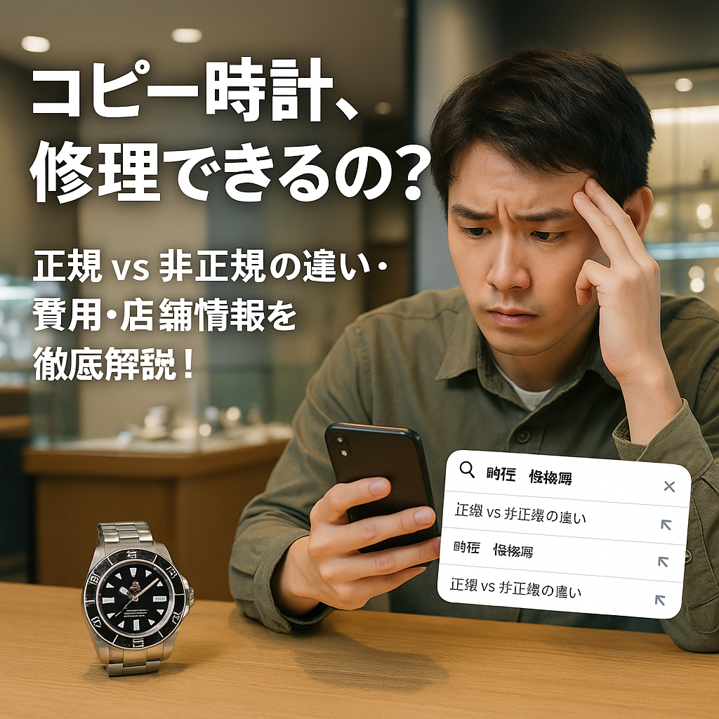 【2025年最新対策】時計 コピー 修理は可能？ロレックスなど高級ブランドの偽物を修理に出す際のリスク・費用・正規サービスとの違いを徹底解説！.png