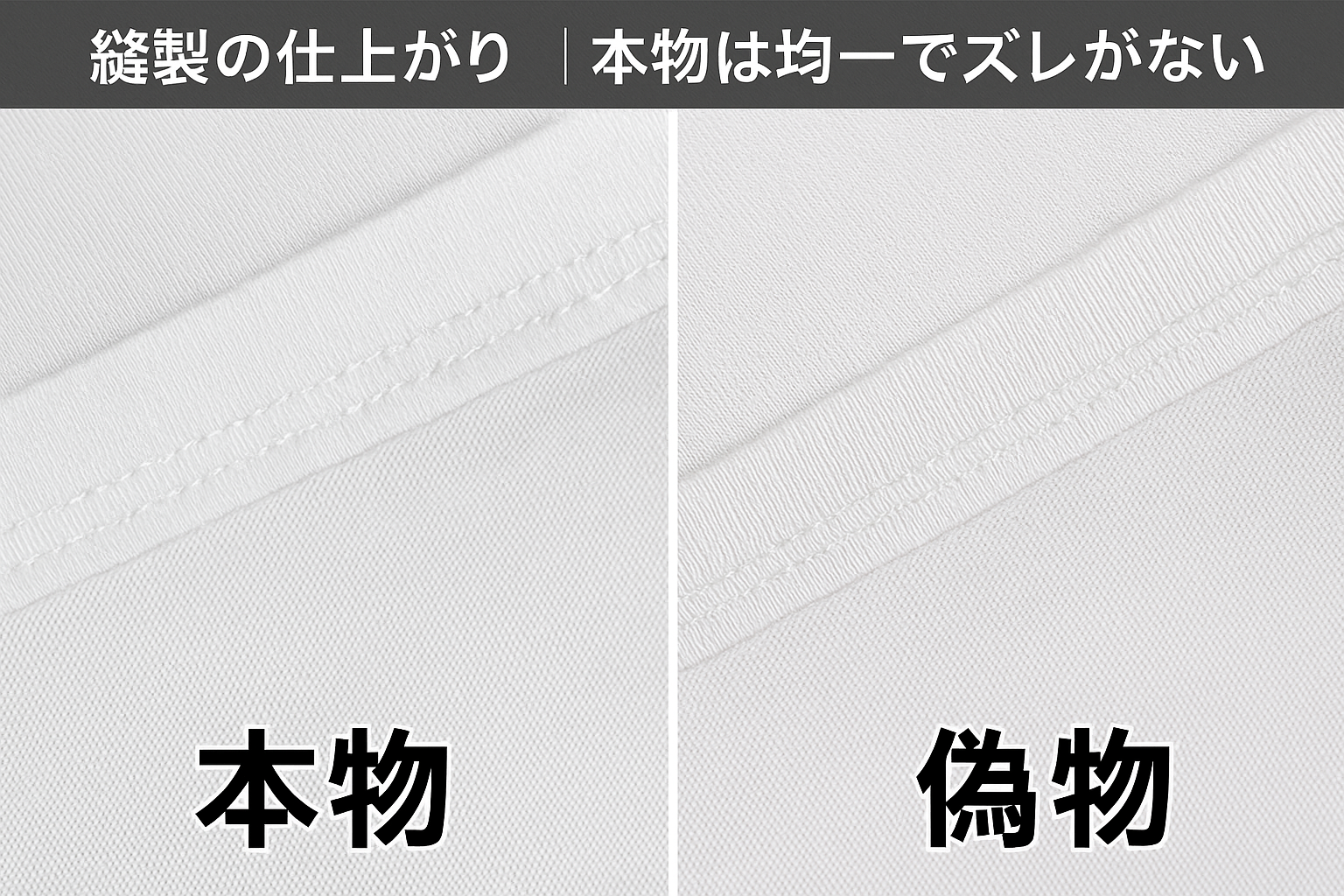 ④ 縫製の仕上がり|本物は均一でズレがない.png