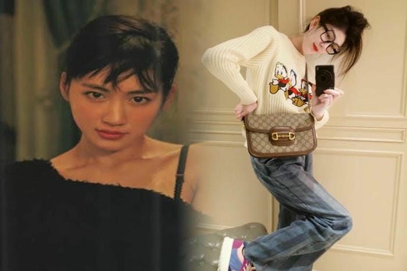 花柄のグッチショルダーバッグで華やかなスタイルに