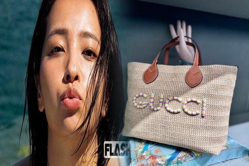 斜めがけ赤のグッチショルダーでエレガントな装いに