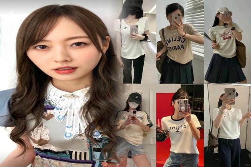 セリーヌTシャツとフラットシューズのエフォートレスコーディネート