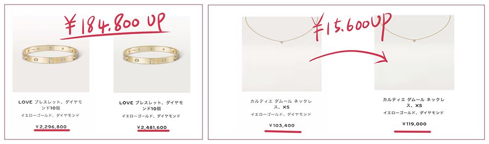 カルティエ値上げ