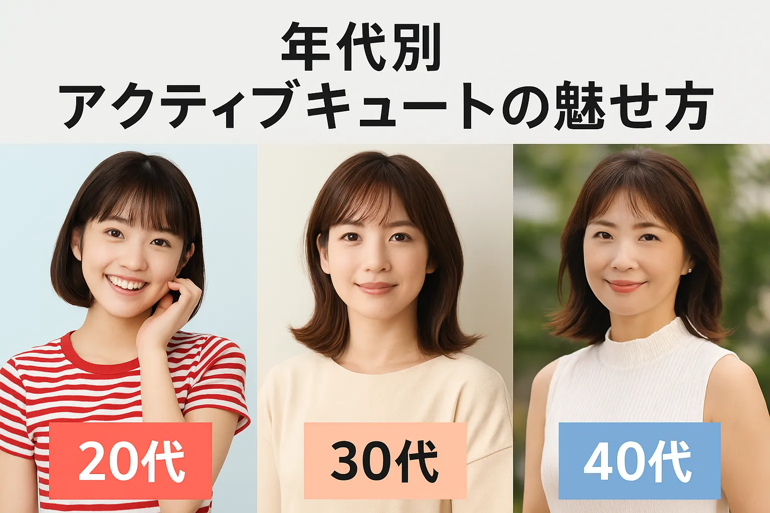 5. 年代別アクティブキュートの魅せ方｜20代・30代・40代.webp