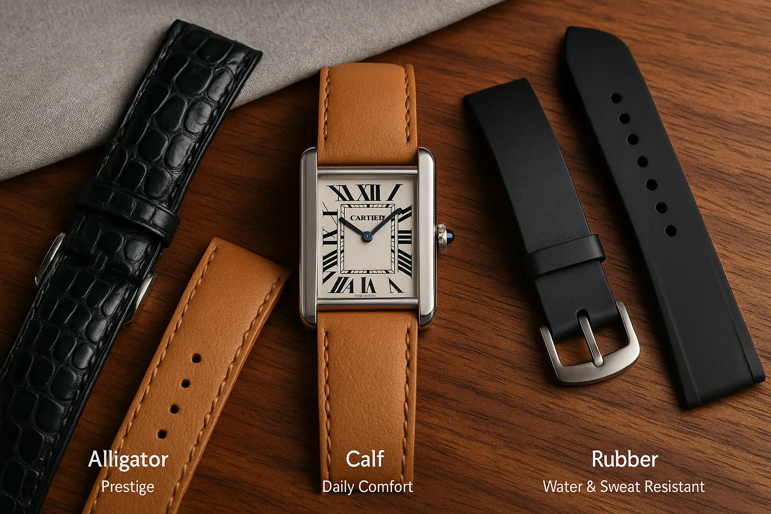 素材別：革ベルトの種類（アリゲーター／カーフ／ラバー）.webp