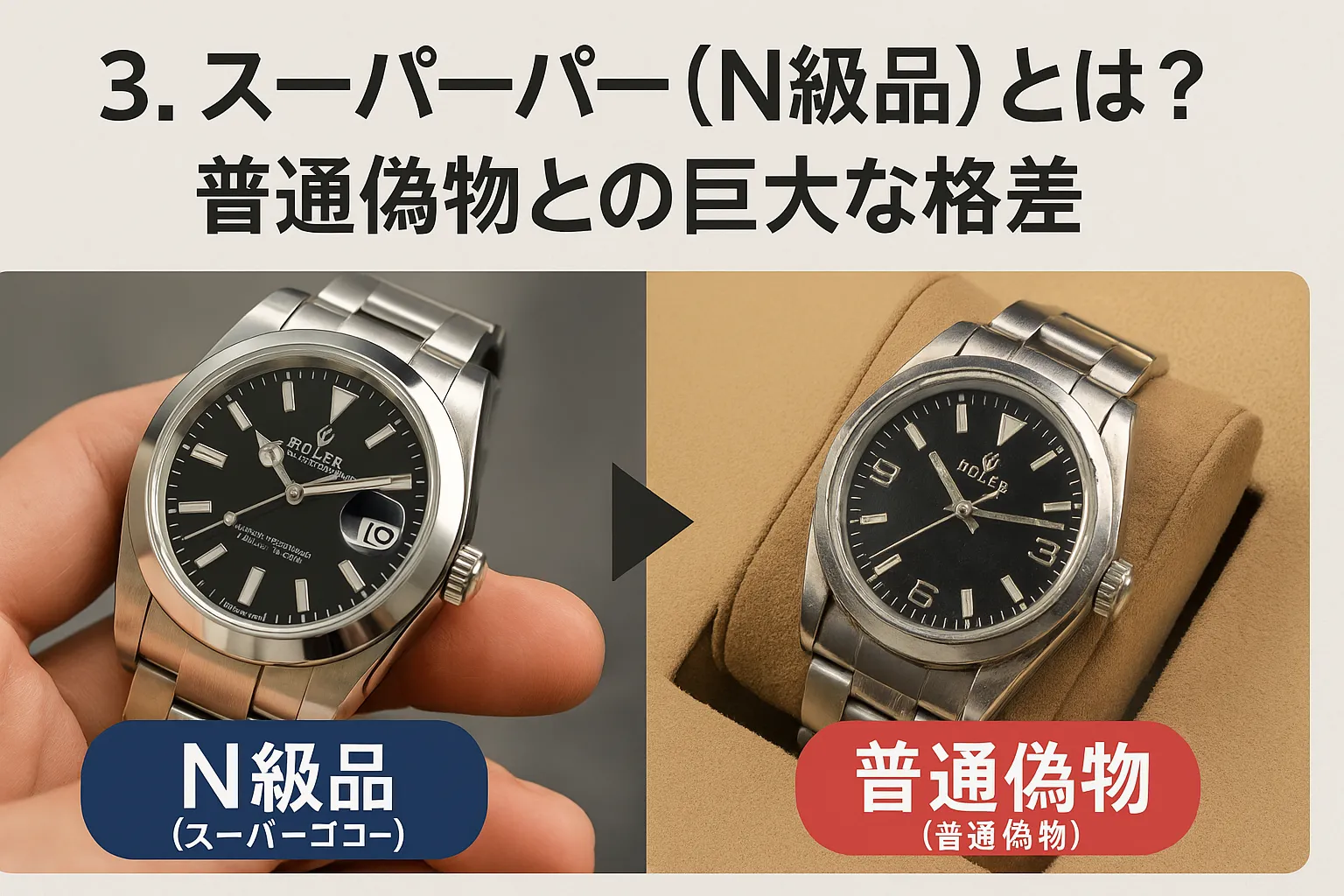3. スーパーコピー（N級品）とは？普通偽物との巨大な格差.webp