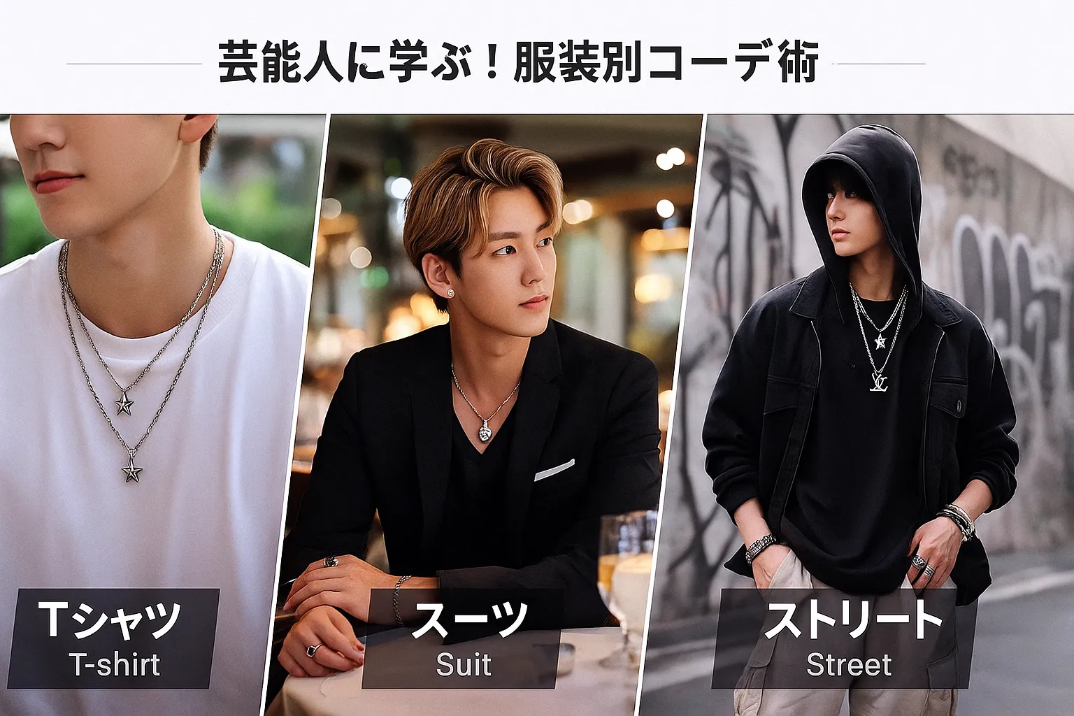 5. 芸能人に学ぶ！服装別コーデ術（Tシャツ・スーツ・ストリート）.webp