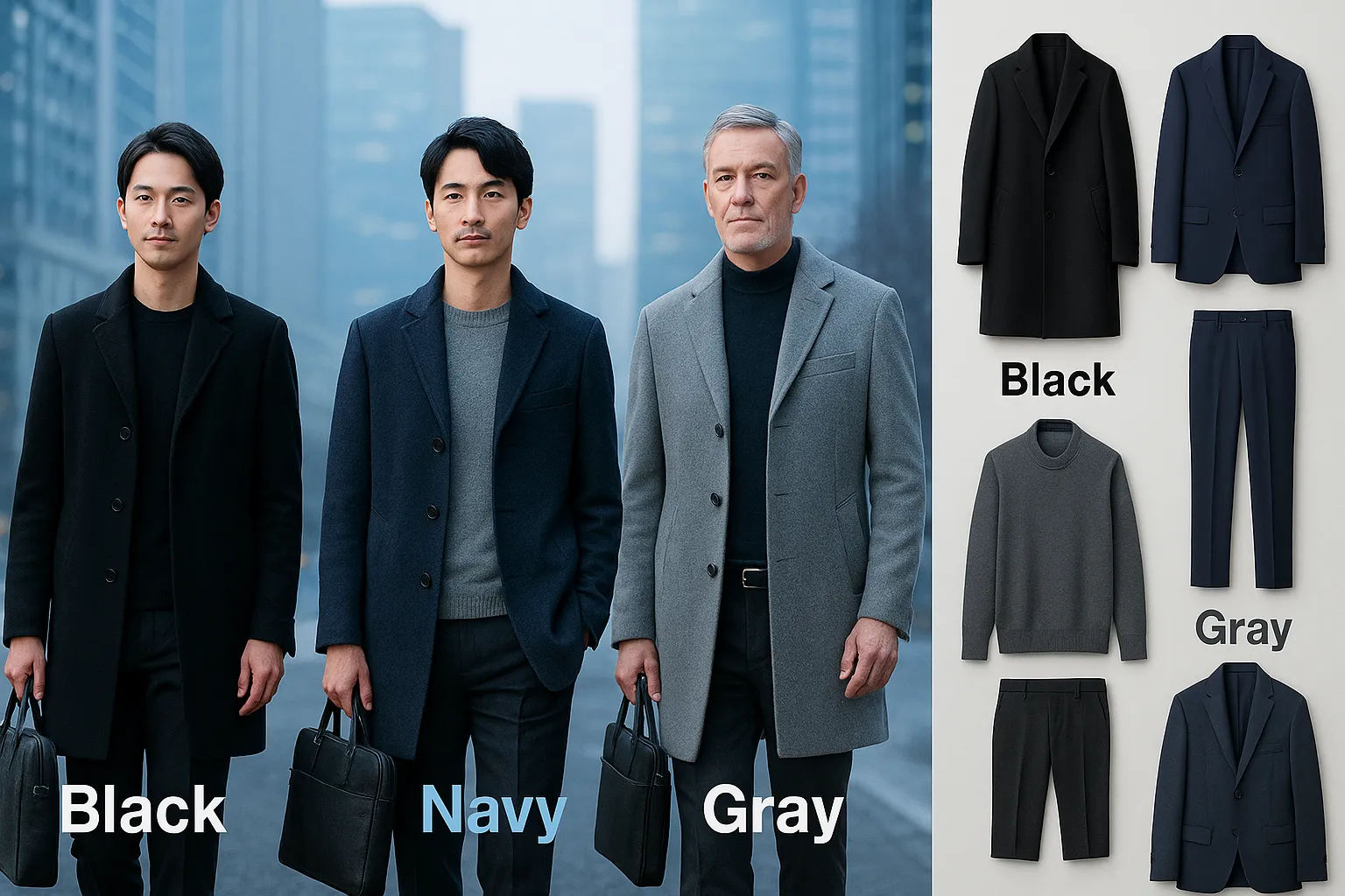 失敗しない色選び｜黒・ネイビー・グレーでつくる“好印象オフィスコーデ”.webp