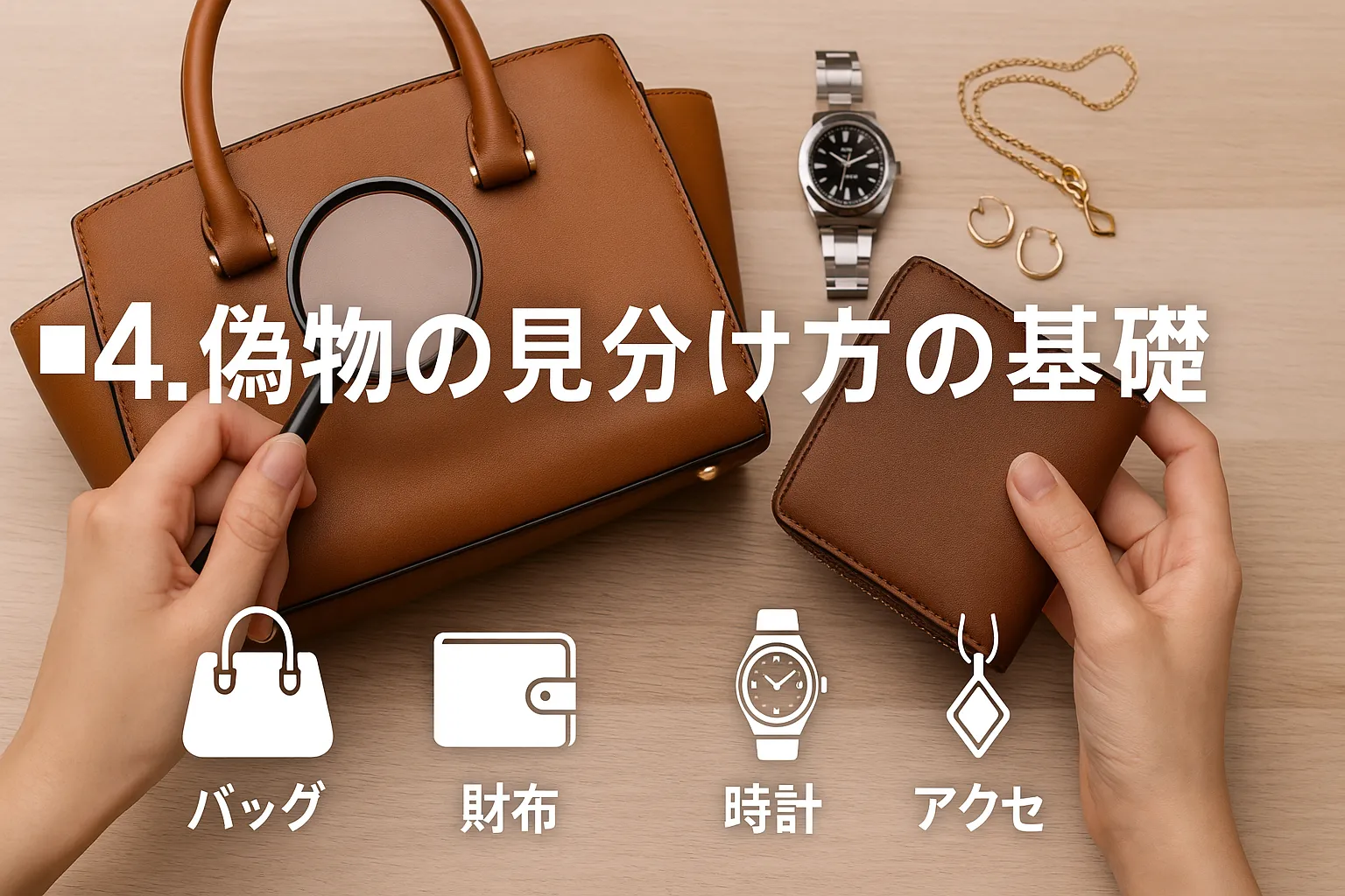 4. 偽物の見分け方の基礎｜バッグ・財布・時計・アクセ共通チェック.webp