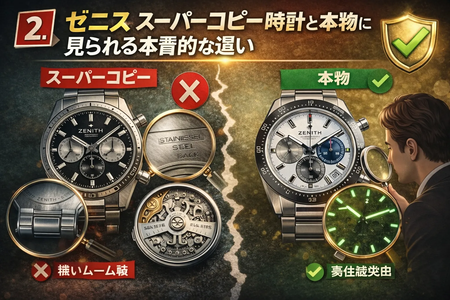 2. ゼニス スーパーコピー時計と本物に見られる本質的な違い.webp