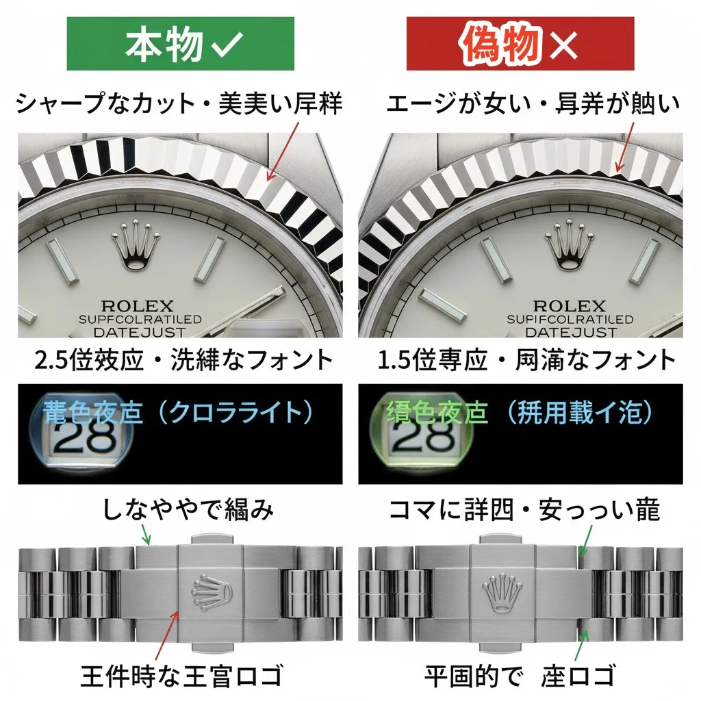 3.3 ロレックス デイトジャストの偽物を見分けるポイント.webp