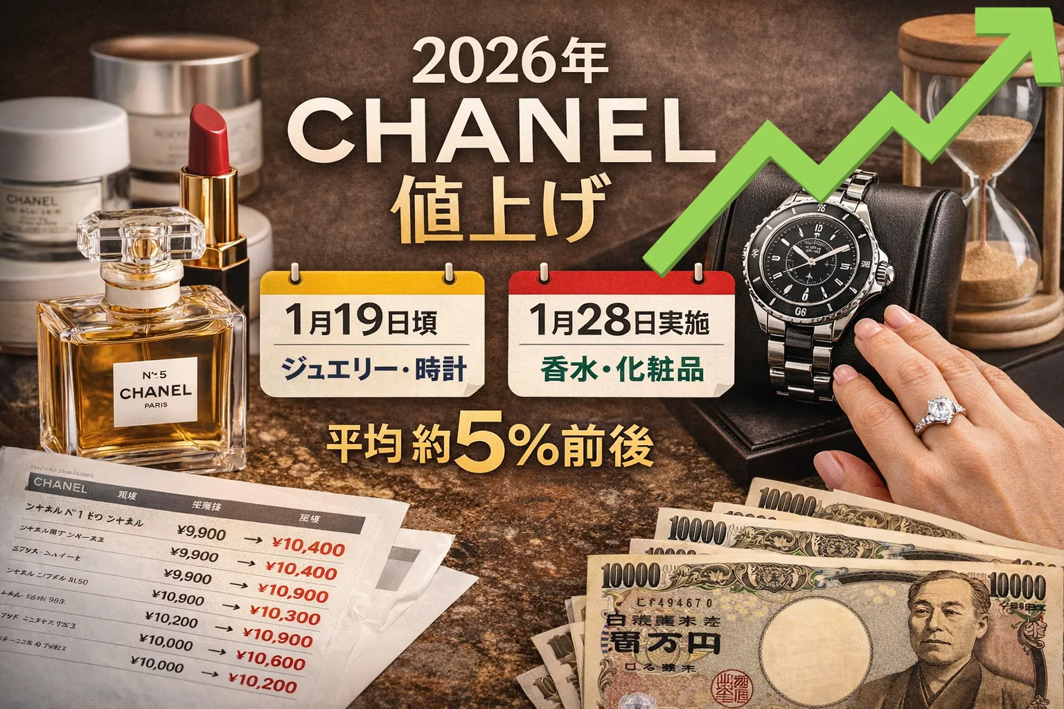 CHANEL（シャネル）値上げ 2026年1月まとめ｜香水・化粧品は1/28確定、ジュエリー・ウォッチは1/19前後か