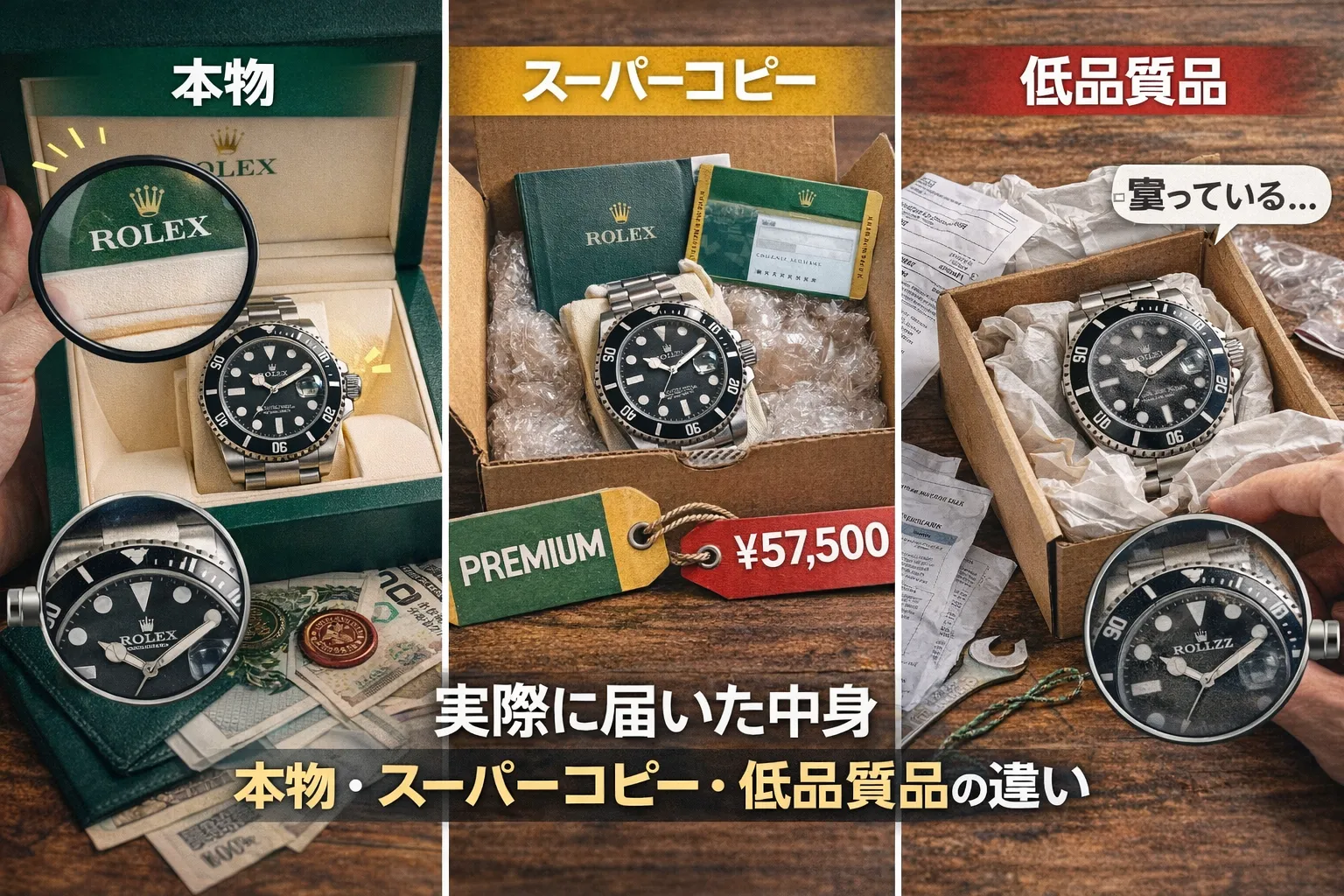 4 実際に届いた中身｜本物・スーパーコピー・低品質品の違い.webp