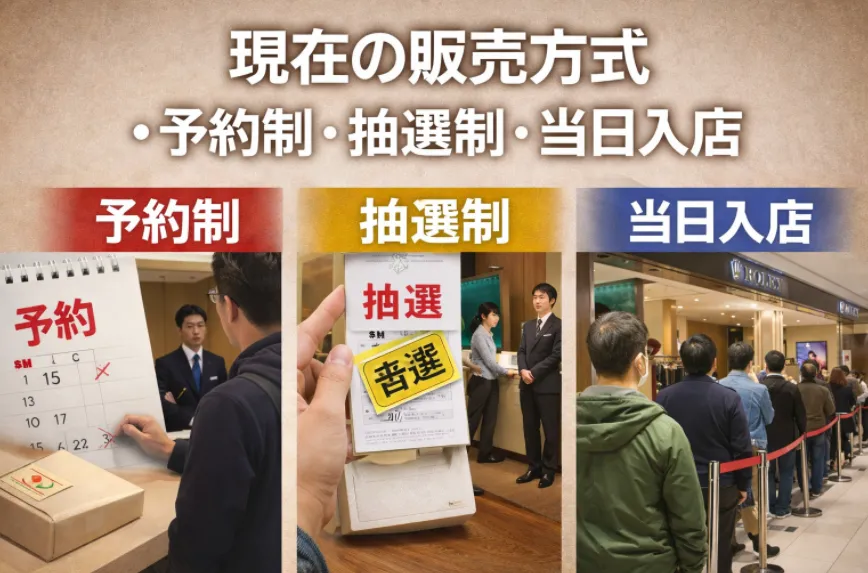 3. 現在の販売方式｜予約制・抽選制・当日入店の実情.webp