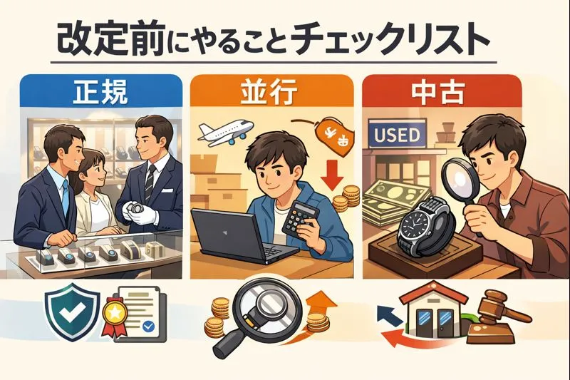 9. 改定前にやることチェックリスト｜正規・並行・中古の選び方.webp