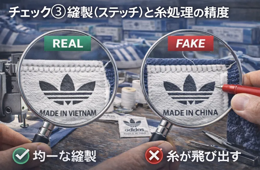 5. チェック③ 縫製（ステッチ）と糸処理の精度.webp