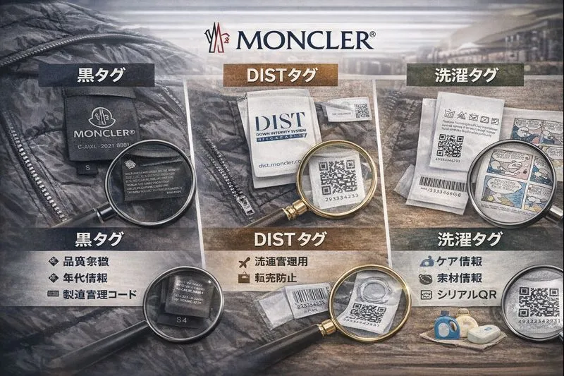 3. モンクレール タグ 種類一覧｜黒タグ・DISTタグ・洗濯タグ・年代差.webp