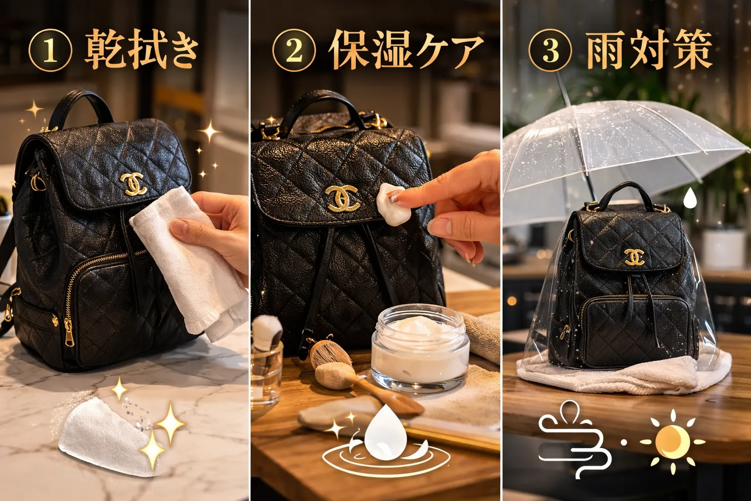 シャネルリュックの基本ケア方法.webp