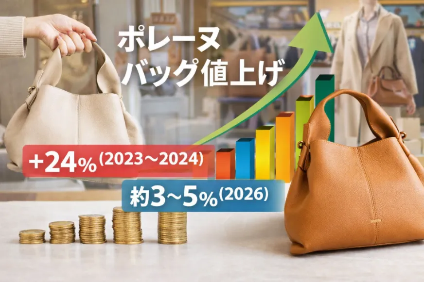 【2026年最新】ポレーヌ バッグ値上げは3〜5％｜2023〜2024は約24％上昇？価格改定の推移と人気モデルの値上がり率まとめ