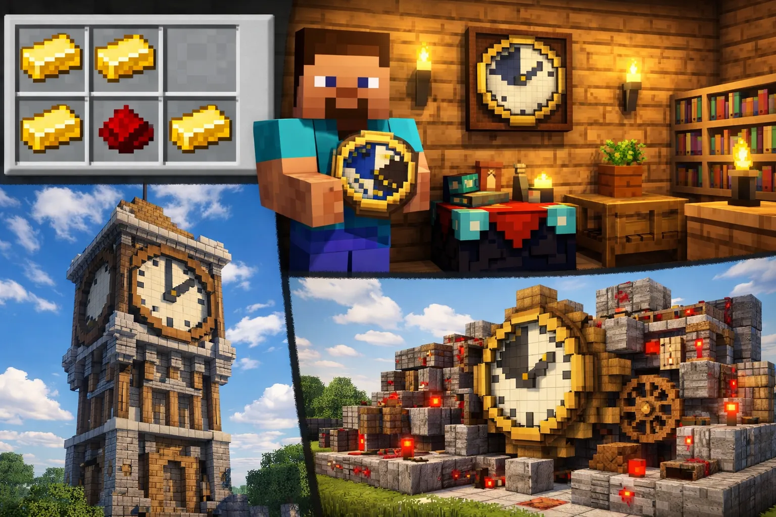 マイクラ 時計の作り方｜合成レシピ・使い方・壁掛け時計・時計塔・動く時計まで初心者向けに徹底解説