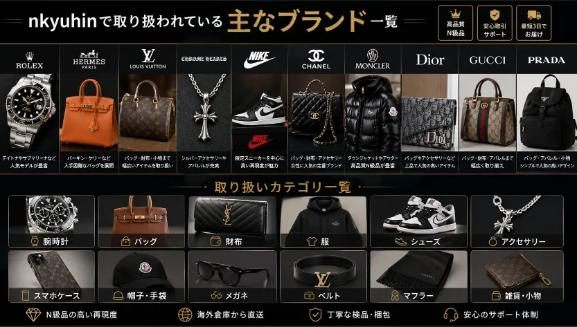 nkyuhinで取り扱われている主なブランドとカテゴリ.webp