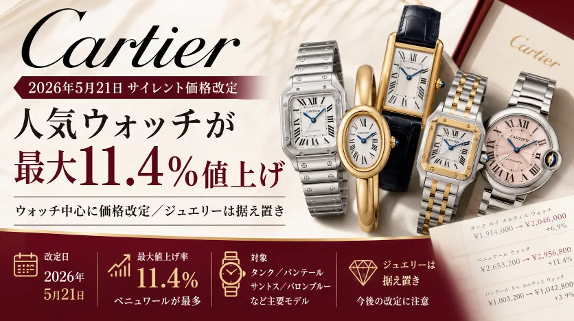 【2026年5月21日】カルティエが最大11.4%値上げ｜タンク・パンテール・ベニュワールなど人気ウォッチが価格改定