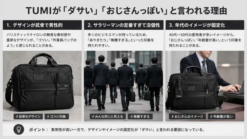 2. TUMIが「ダサい」「おじさんっぽい」と言われる理由.webp
