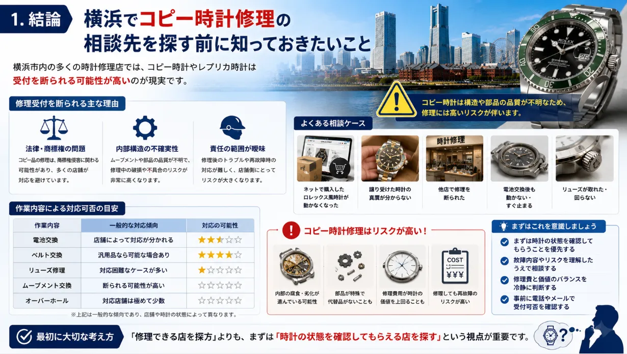 1. 結論｜横浜でコピー時計修理の相談先を探す前に知っておきたいこと.webp