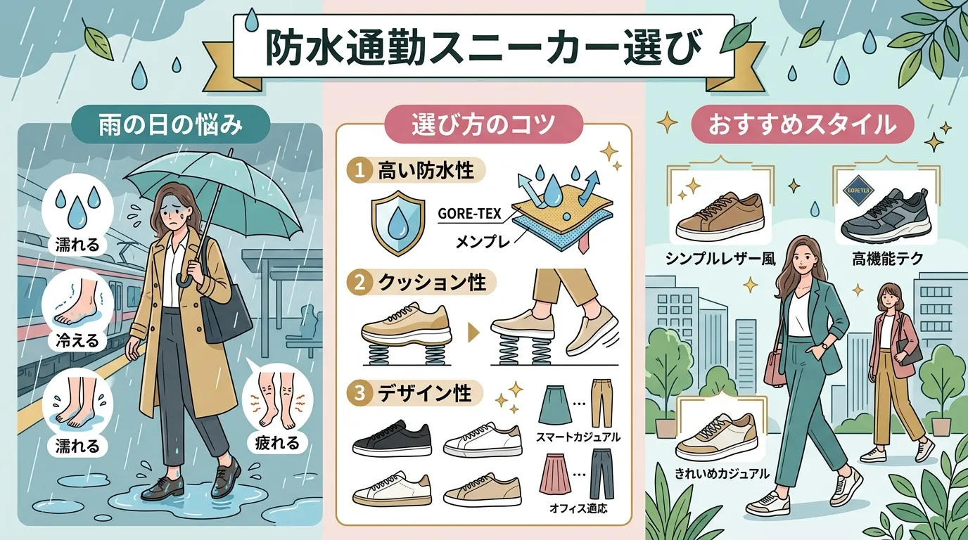 【30代女性OL向け】通勤 スニーカー 防水おすすめ特集｜雨の日でも安心＆きれいめに見える選び方と人気モデルを徹底解説