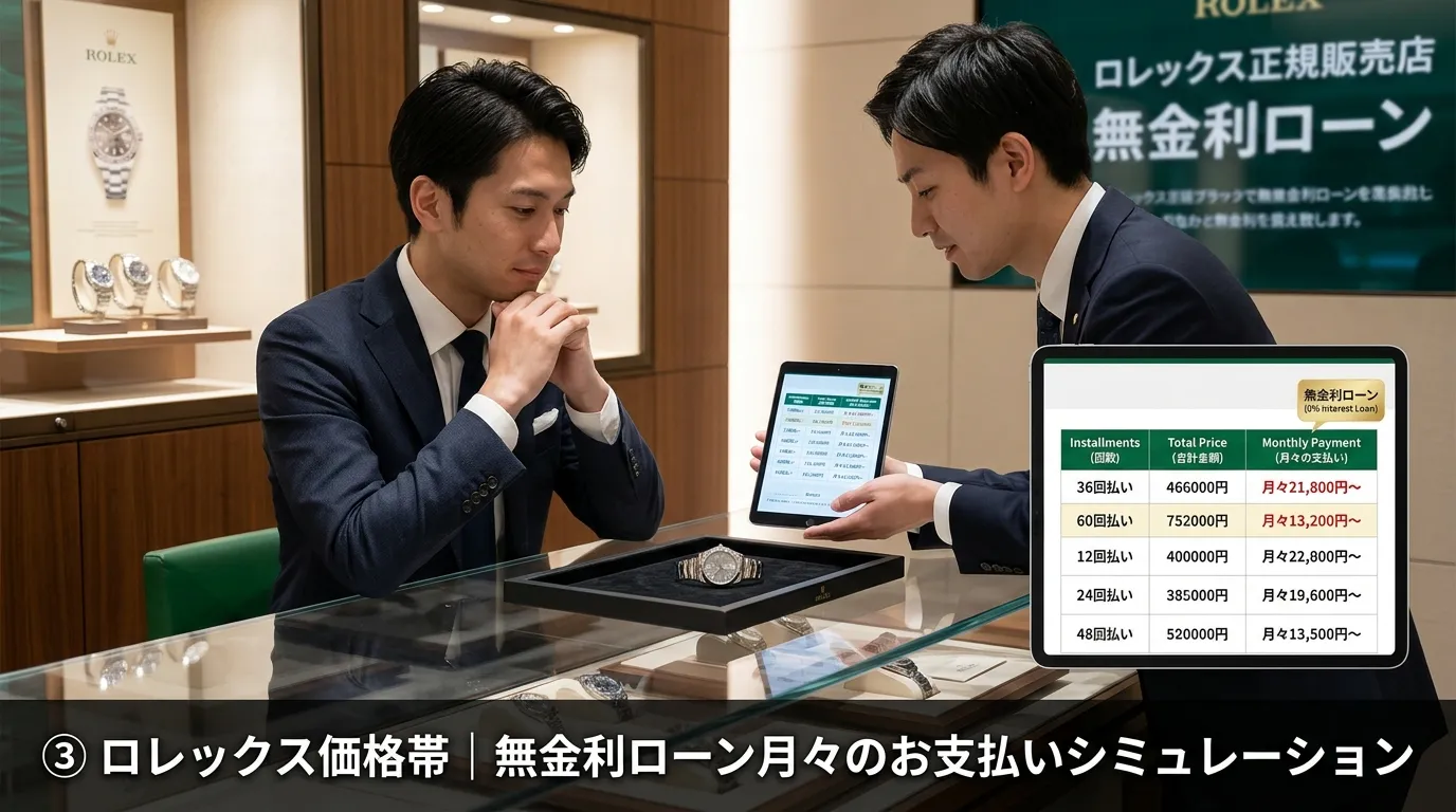 ③ ロレックス価格別｜無金利ローンの月々支払いシミュレーション.webp