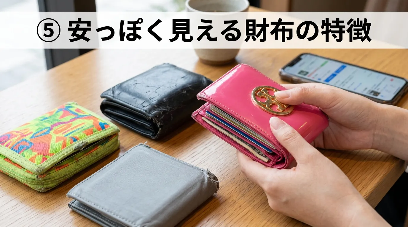 ⑤ 逆に安っぽく見えてしまう財布の特徴.webp