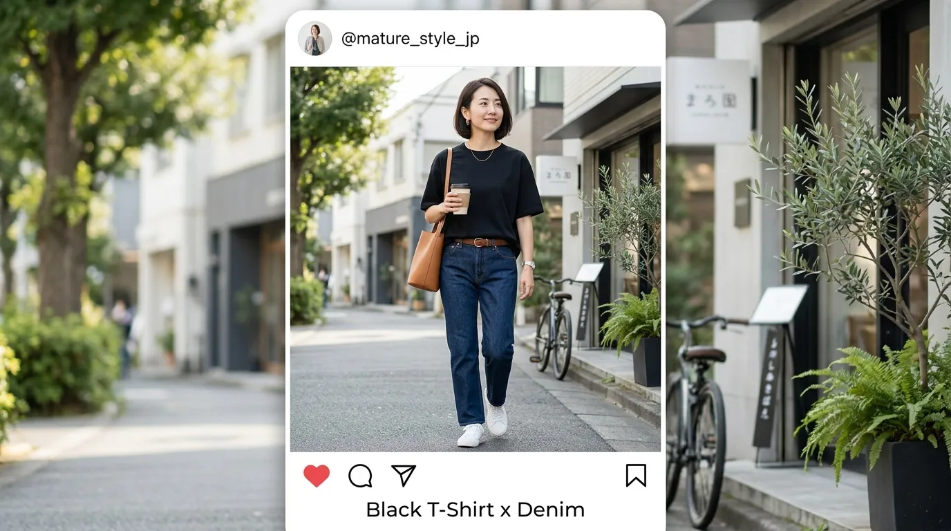 ⑤ レディース黒Tシャツに合わせたい人気コーデ例.webp