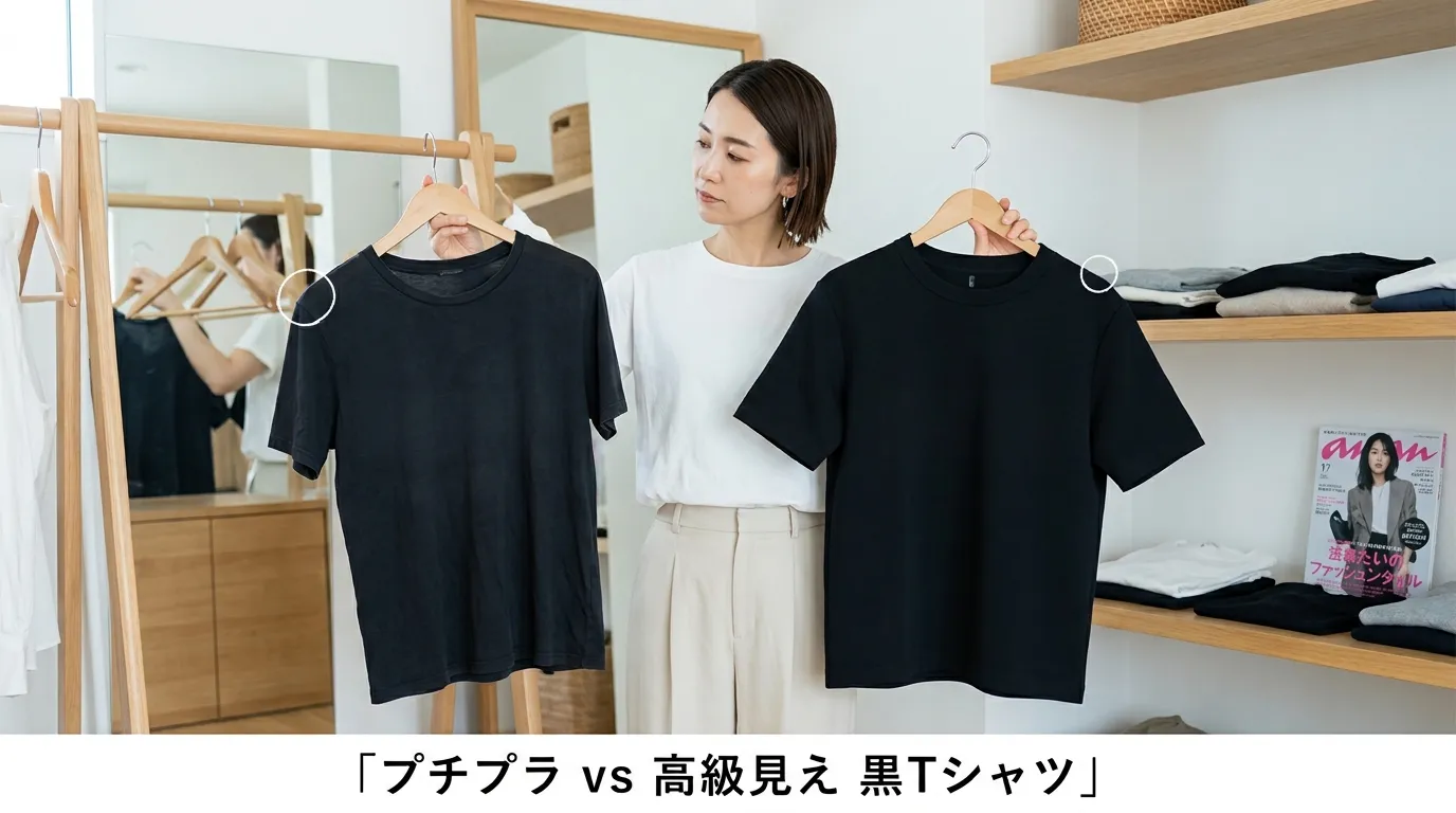 ③ 安い黒Tシャツと高見え黒Tシャツの違いを比較.webp