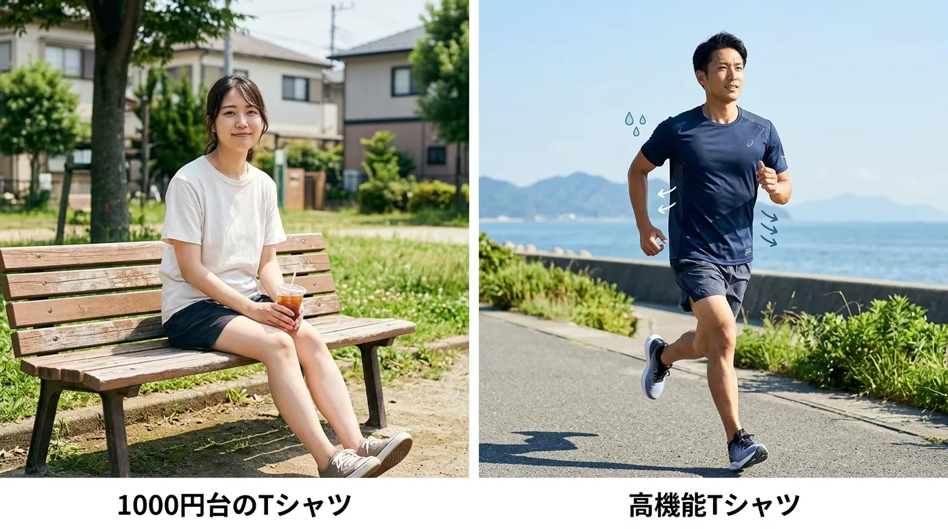 ⑦ 価格別比較｜1000円台と高機能Tシャツの違い.webp