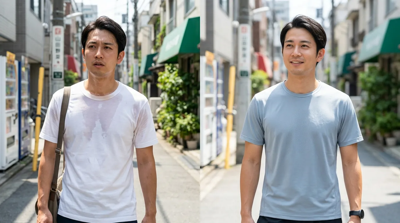 ③ 綿100％Tシャツと吸汗速乾Tシャツの違いを比較.webp