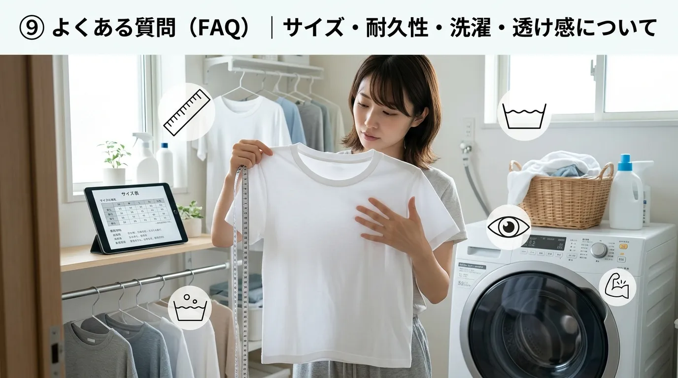 ⑨ よくある質問（FAQ）｜サイズ・耐久性・洗濯・透け感について.webp