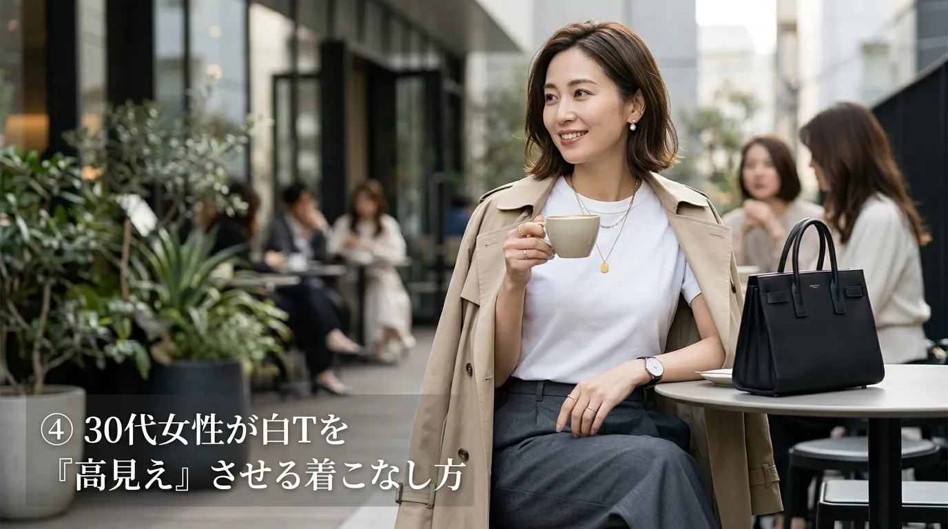 ④ 30代女性が白Tシャツを高見えさせる着こなし方法.webp