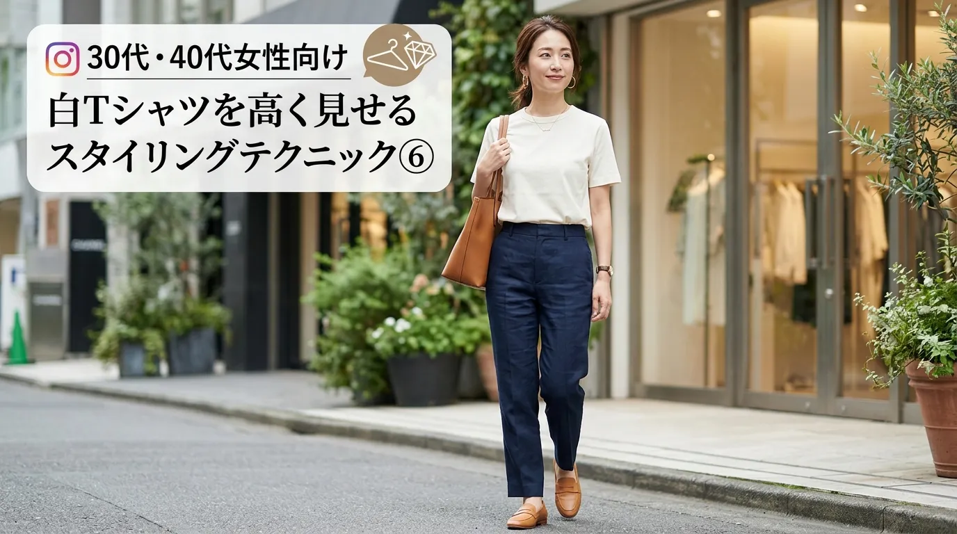 ⑥ 30代・40代女性向け｜白Tシャツを高見えさせる着こなし術.webp