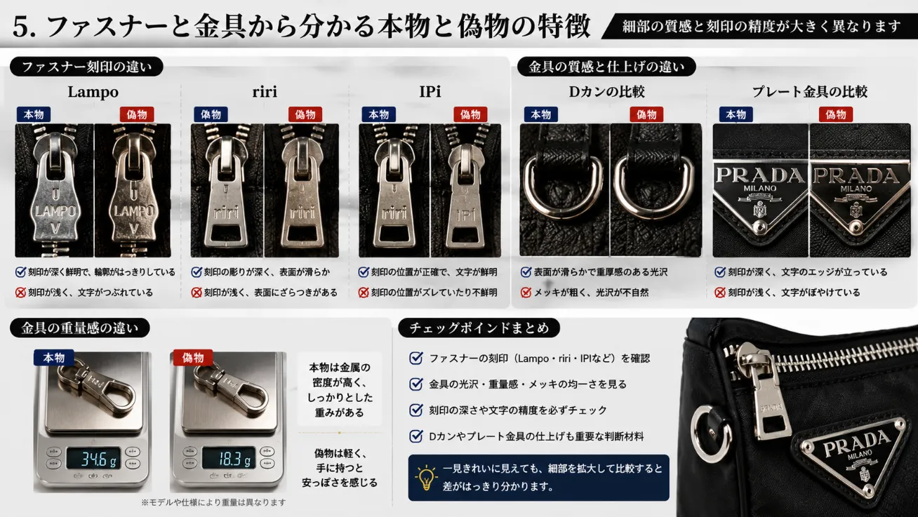 5. ファスナーと金具から分かる本物と偽物の特徴.webp