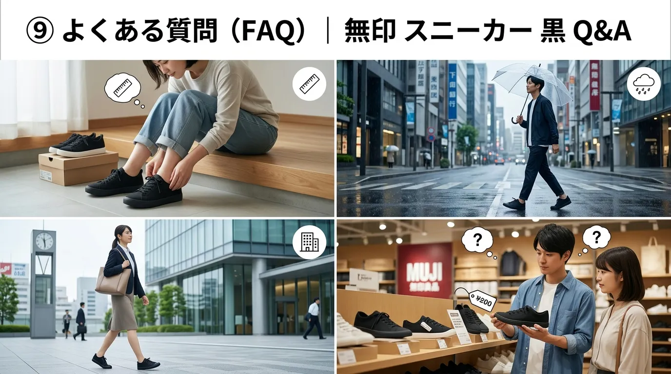 ⑨ よくある質問（FAQ）｜無印 スニーカー 黒 Q&A.webp