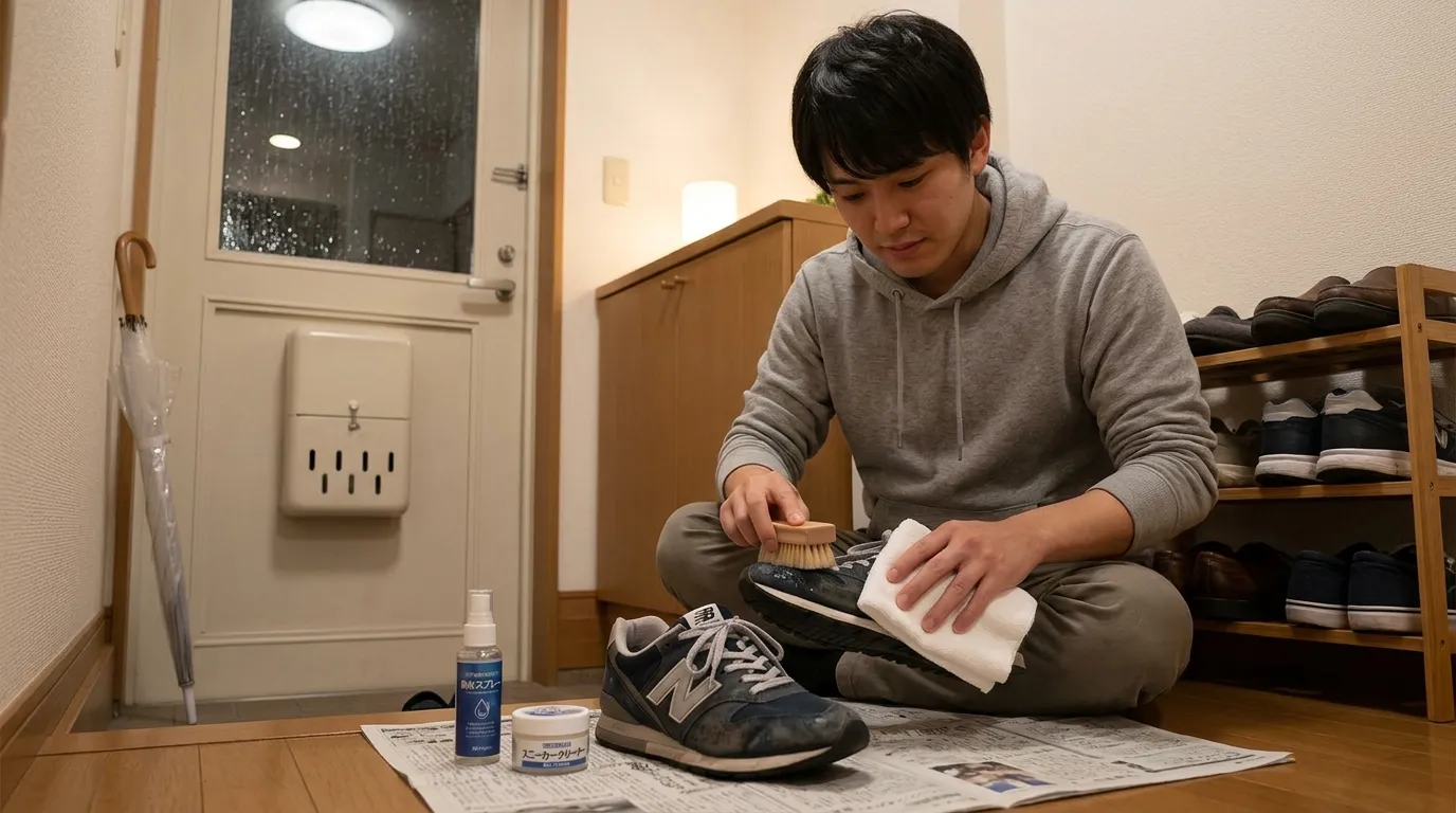 ⑥ 雨の日にスニーカーを長持ちさせるお手入れ方法.webp