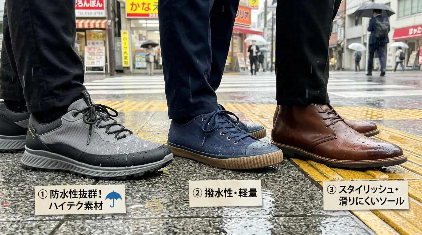 ③ 防水・防滑・素材別｜雨の日におすすめのスニーカー素材を比較.webp