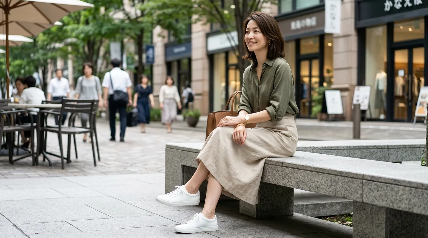⑤ 30代・40代女性に似合う素足スニーカーコーデ.webp