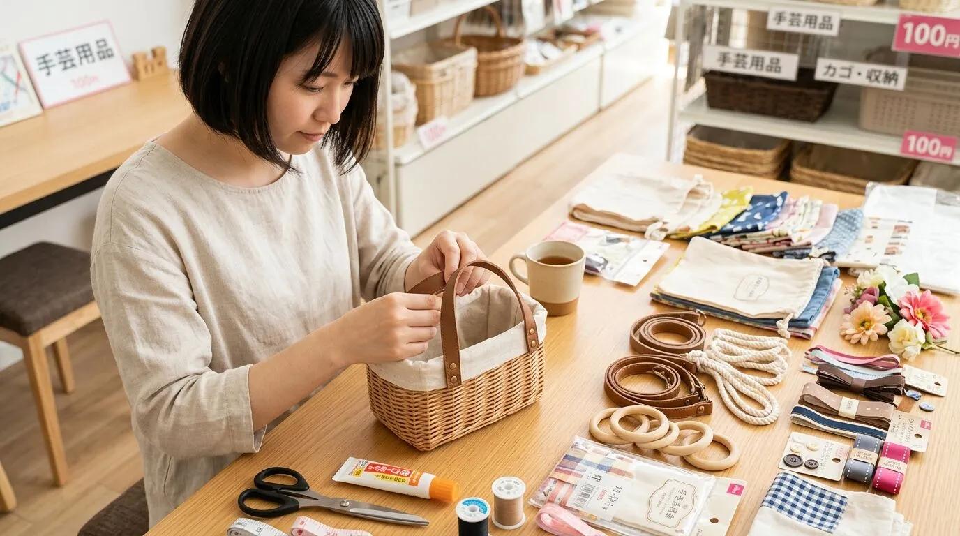 ②かごバッグ作りに必要な100均材料と道具.webp