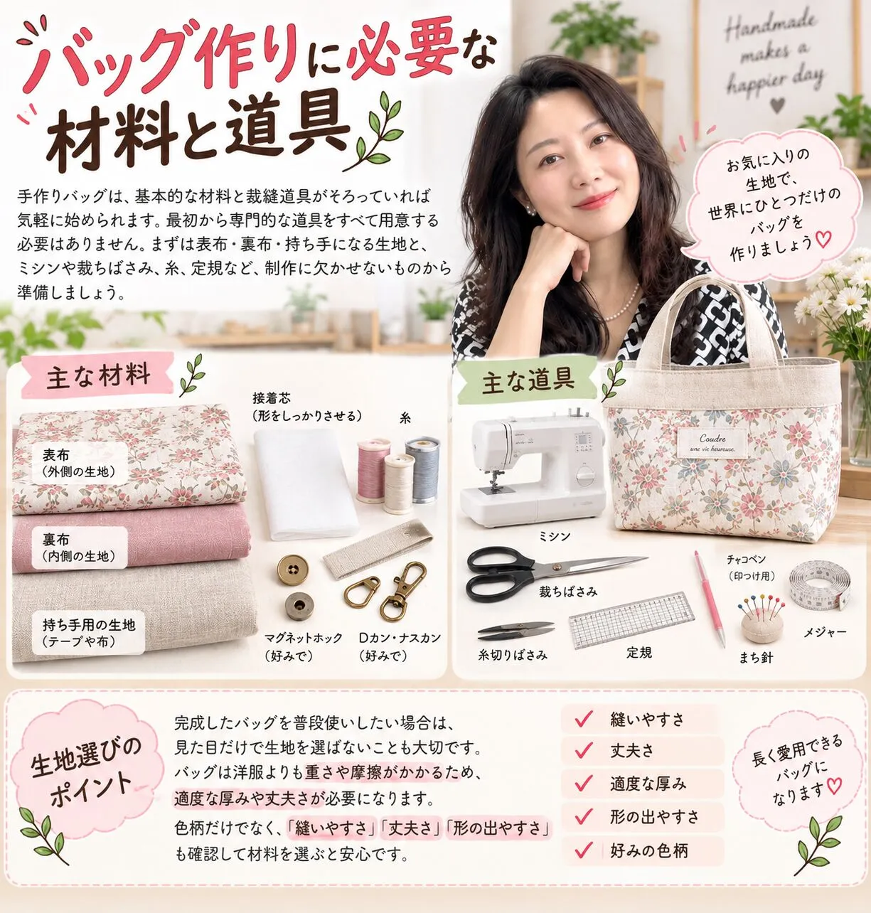バッグ作りに必要な材料と道具.webp