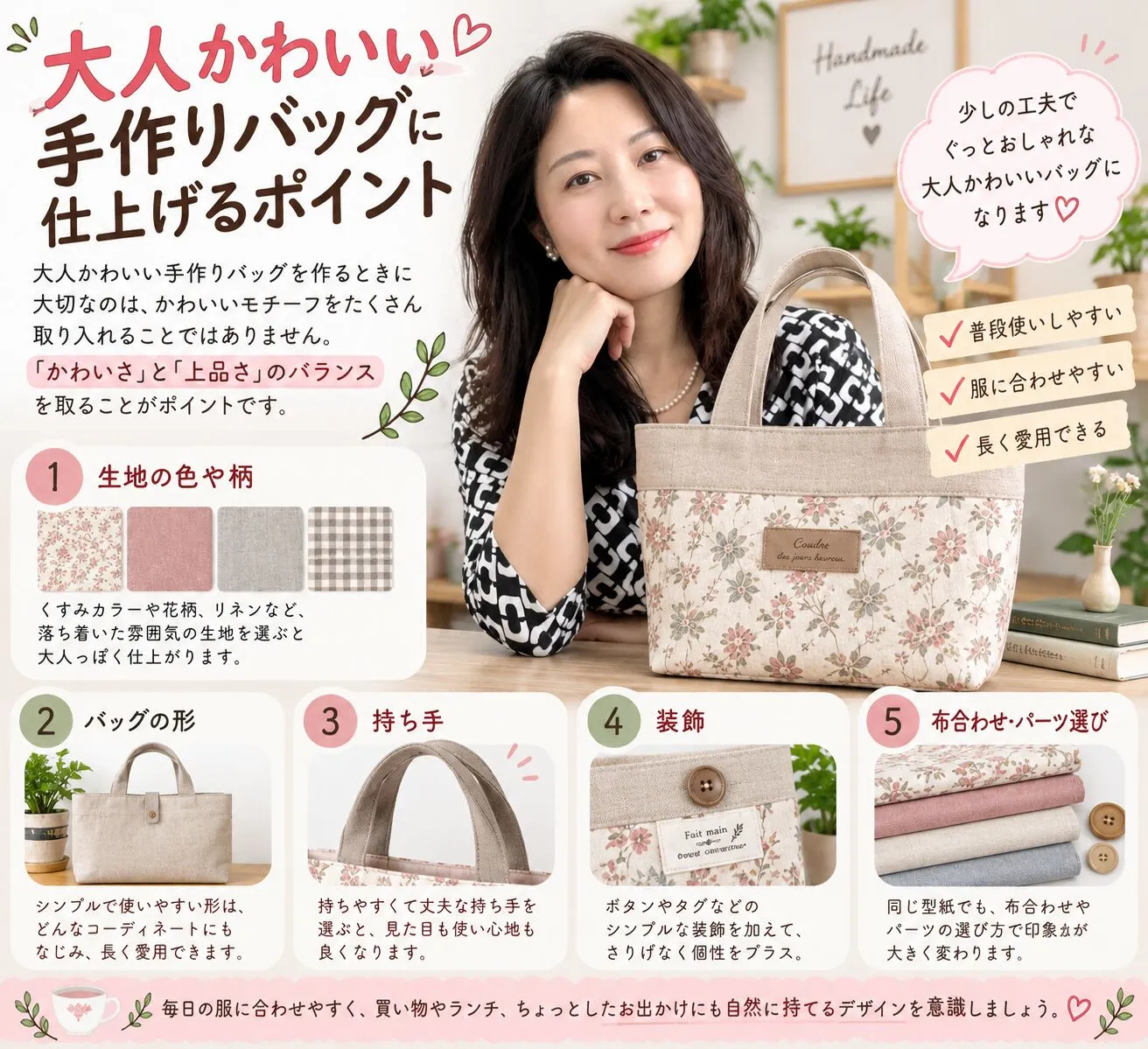 大人かわいい手作りバッグに仕上げるポイント.webp