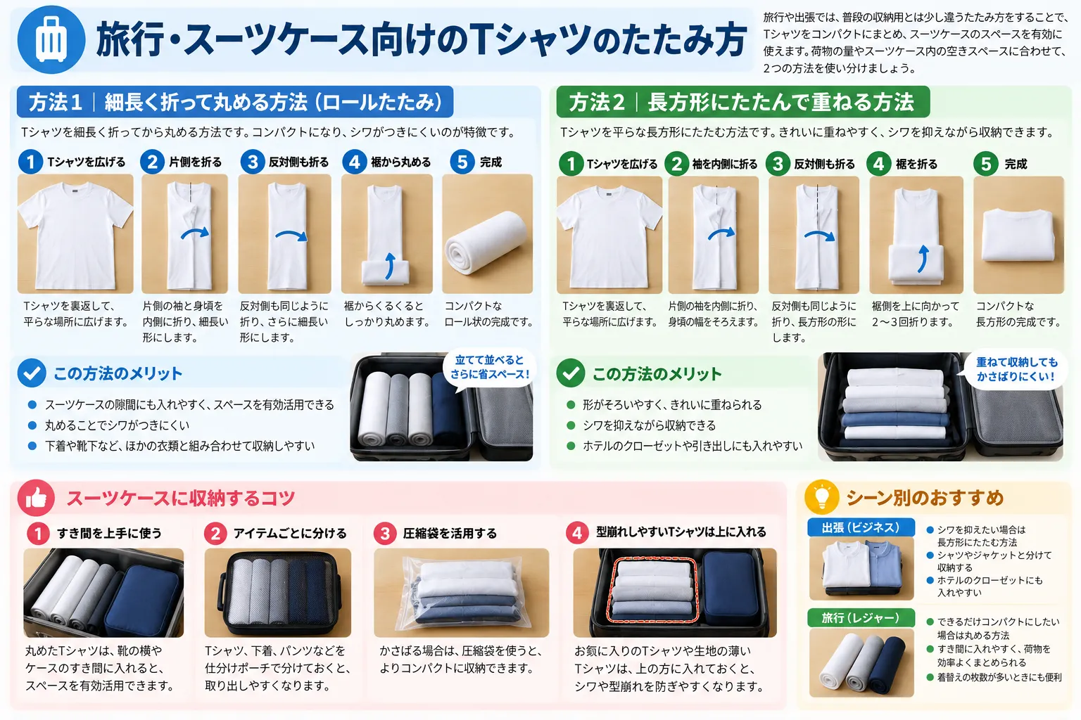 5. 旅行・スーツケース向けのTシャツのたたみ方.webp