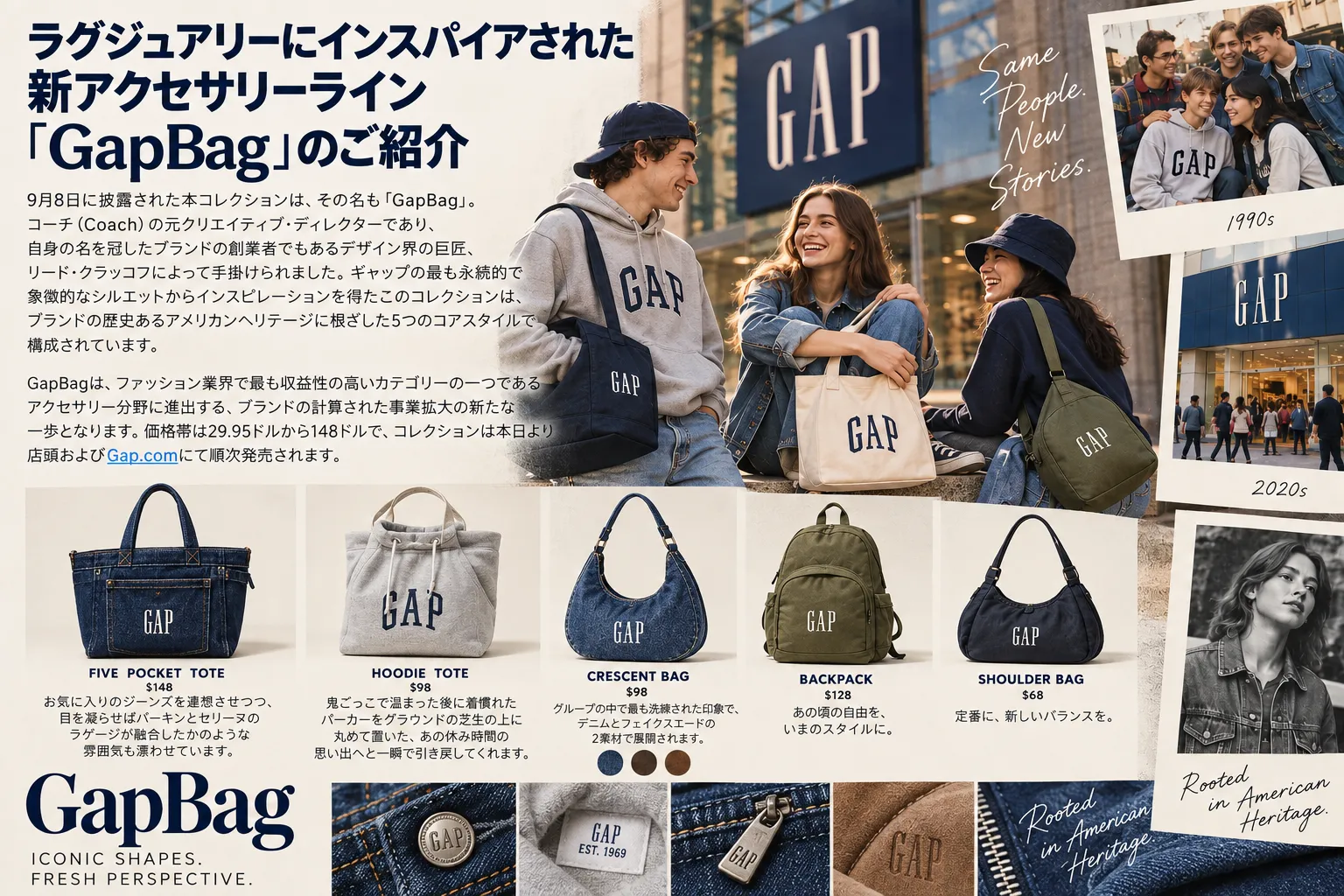 ラグジュアリーにインスパイアされた新アクセサリーライン「GapBag」のご紹介.webp