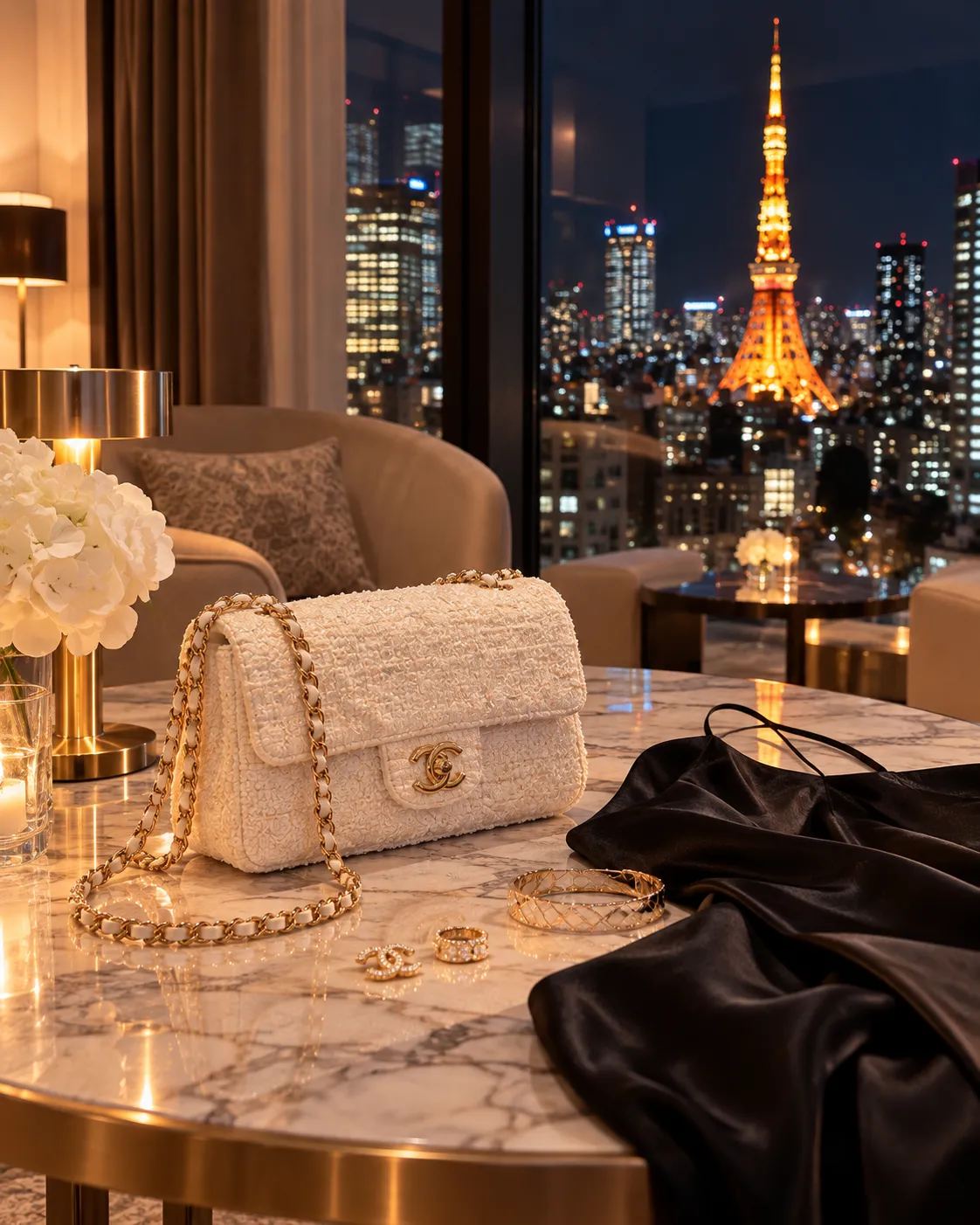 【ジャヌ東京】東京タワーを眺める贅沢な夜♡ ブラックワンピとシャネル風チェーンバッグ (4).webp
