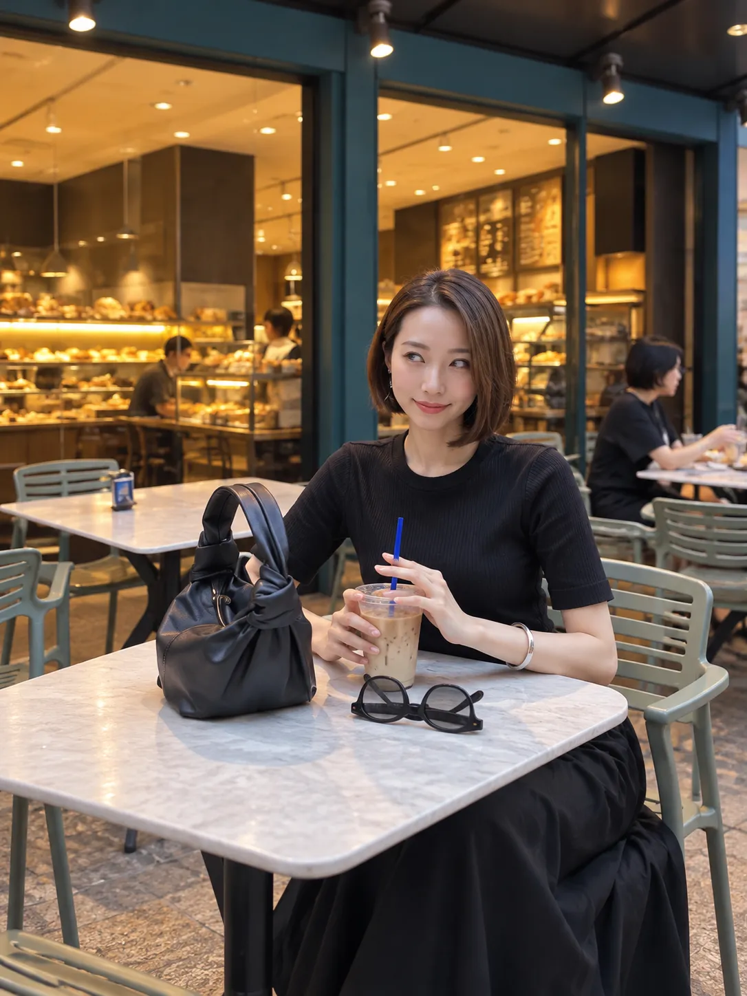 【オールブラックコーデ】プチプラで高見えコーデ✨ カフェで楽しむ大人のシンプルスタイル♡